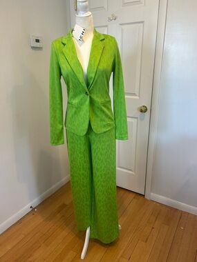 ICHI Green Women's Pantsuit Blazer & Wide-Leg Pants